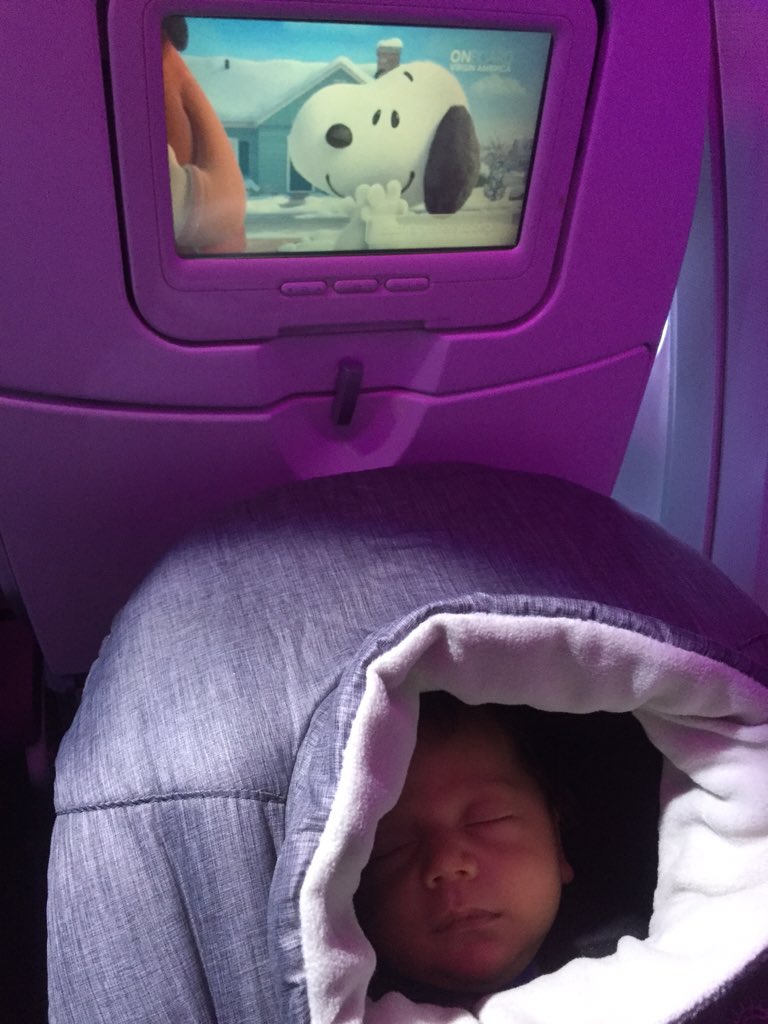 Baby is enjoying @VirginAmerica #xcountrytrip #babysfirstflight