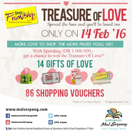 SMS_Serpong's tweet photo. Wohoo.. Treasure of Love #smsfriendshipcard spread the love and you'll be love too • Only on 14 February 2016 https://t.co/SMWq9TdaFI