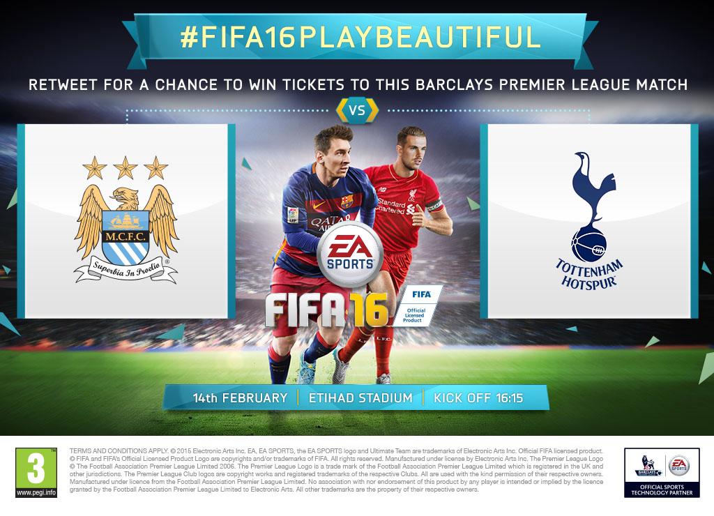 EASPORTSFC's tweet image. RT to win @premierleague tickets! @MCFC v @SpursOfficial on Sunday 14th February. T&amp;amp;C's apply