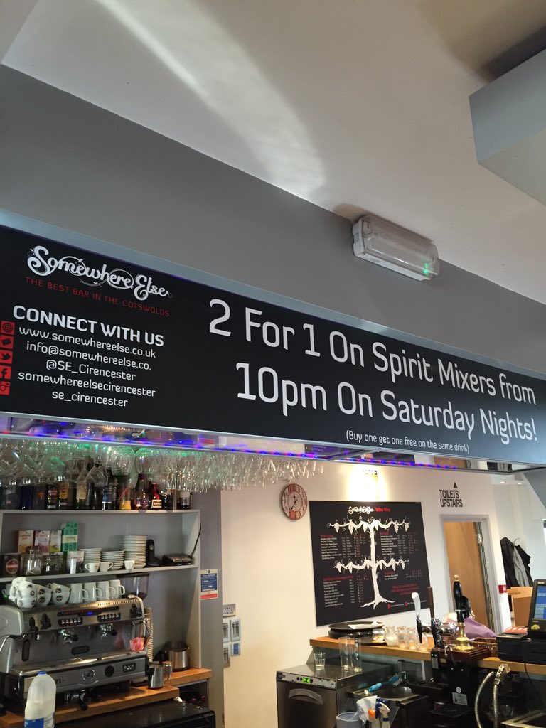 SE_Cirencester's tweet photo. The rumours are true, 2 for 1 on spirit mixers from 10pm on Saturday nights! #241 #dealsonwheels #nowheels #deals https://t.co/bDwXm7oo0v