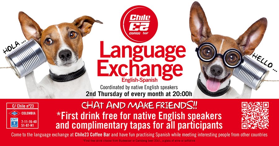 Chat &amp; make friends! Habla y hazte amigos! 
#LanguageExchange 11/2 20:30h
#ingles #Spanish #Madrid #gratis