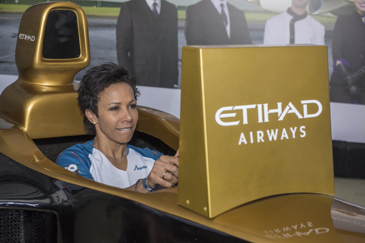 dohadash's tweet photo. @damekellyholmes didn't win 2 Olympic golds without being competitive...apparently a trait not lost! @EtihadAirways https://t.co/b5Rz7N8J3q