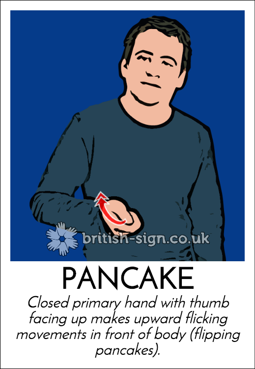 BritishSignBSL's tweet photo. Today's #BritishSignLanguage sign is:  PANCAKE #PancakeDay - https://t.co/Nfh3kkYJfI https://t.co/IAyhGpOVUf