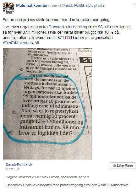 matematikcenter's tweet photo. #DerErMatematikiAlt #procentregning #enheder #regnefejl #DKindsamling @DKIndsamling https://t.co/DN8q5OruYB