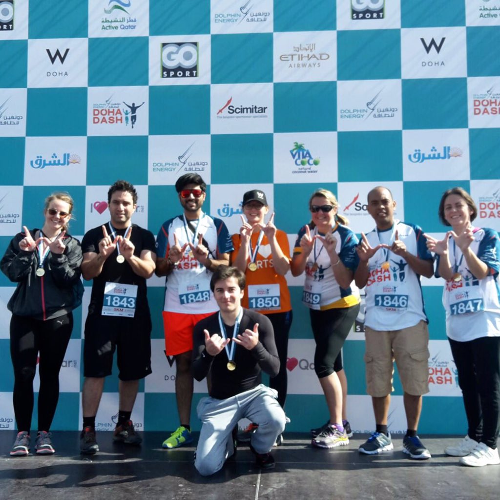 wdoha's tweet photo. Team W Doha after completing the @dohadash today! Happy National Sport Day everyone. #QNSD2016 https://t.co/wZVbDTFvjb