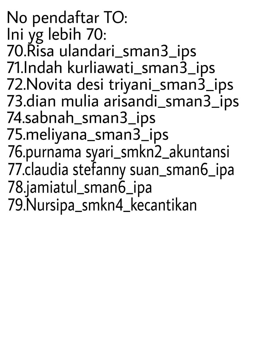 List daftar peserta tryout yg telah melebihi 70 peserta. Yuk buruan dafatarkan diri temen2😊 kaga bakal rugi. Dijamin