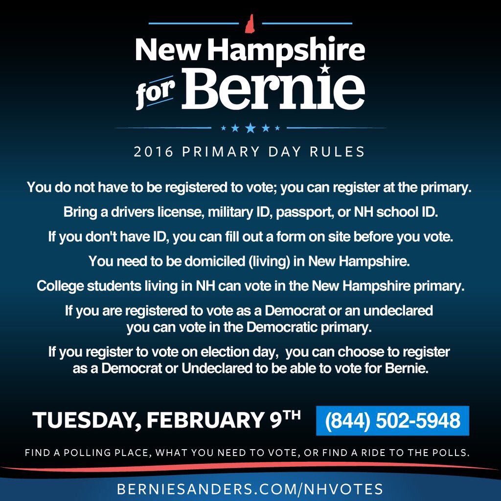 Latinos4Bernie's tweet photo. TODAY | #NHPrimary. Tell your friends, family, and those you meet in NH to get out to #VoteTogether and vote today! https://t.co/sCVpx1xYEF