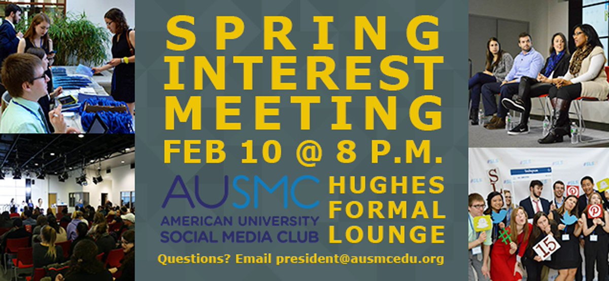 AU_SMCEDU's tweet photo. There's "snow" meeting like a Spring Interest Meeting! Join us TOMORROW, Feb. 10 at 8 pm, Hughes Formal Lounge. https://t.co/quzC1tyDBb