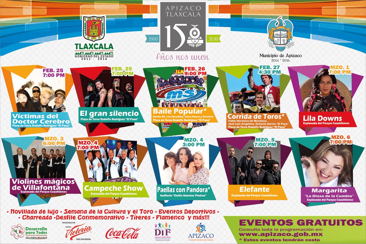 SECTURTlaxcala's tweet photo. ¡#Apizaco 150 #aniversario festejemos a lo grande! Ve el programa completo en https://t.co/XMp0zo9VuE @DondehayFeria https://t.co/Cf1IeGDuZv