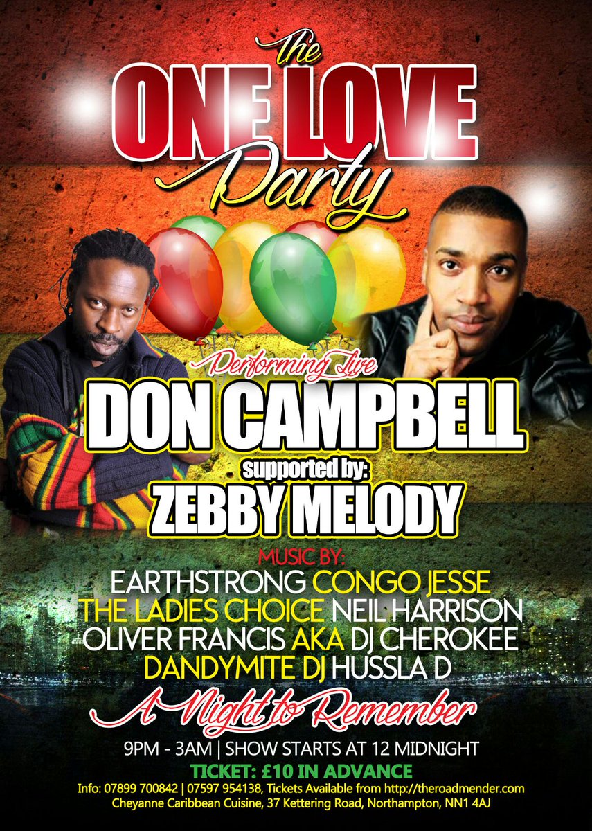 roadmender's tweet photo. Sat 30th April @roadmender #northampton
#oneloveparty  
@DcmuzikDon LIVE 
TIX: https://t.co/2JAxLX82z0
#reggae https://t.co/UNNNT2ls7A