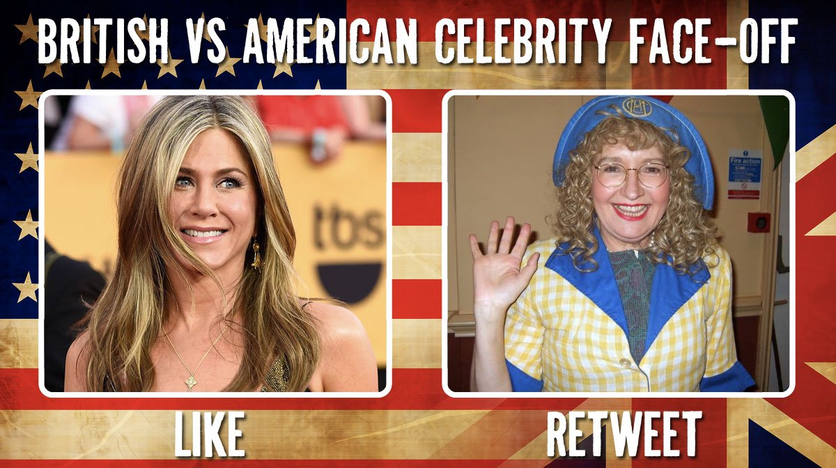 UKvUS's tweet photo. Who's the biggest #celebrity?

LIKE for Jennifer Aniston🇺🇸
RT for Su Pollard🇬🇧

YOU decide https://t.co/QJqxtFtynk