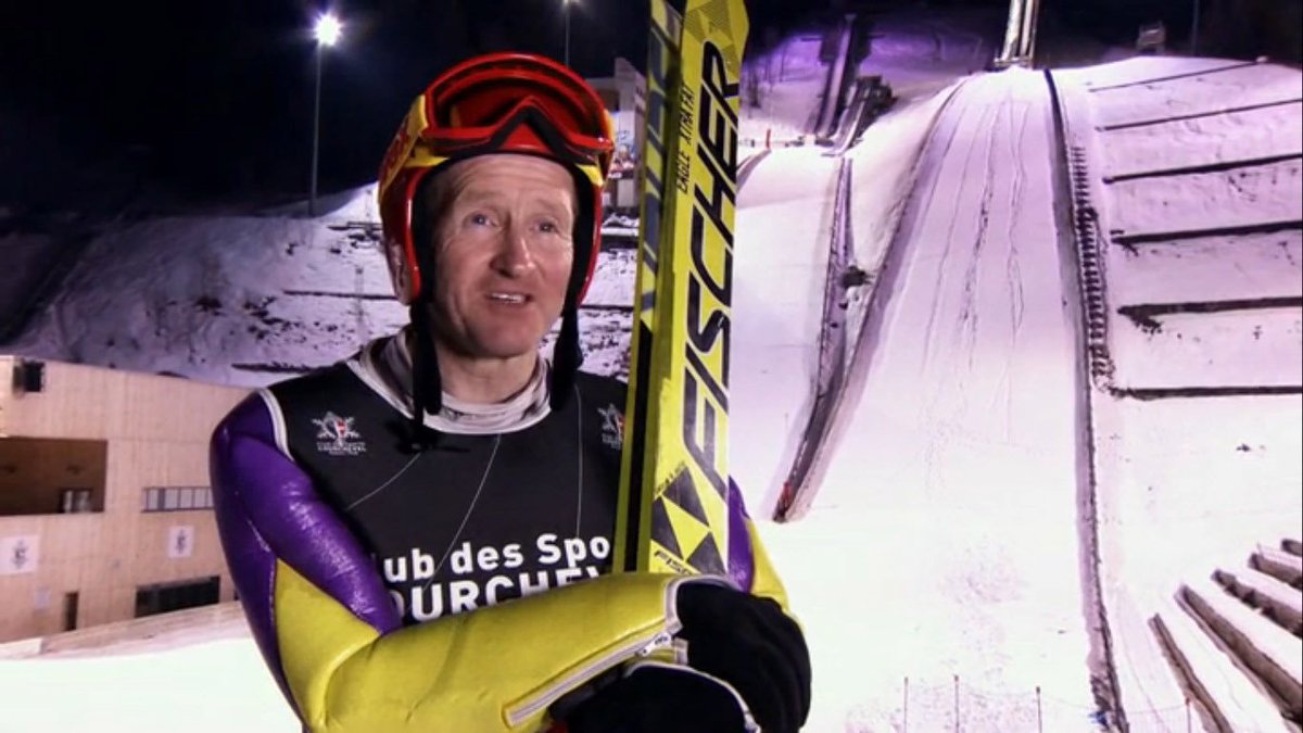 digitalspy's tweet image. Watch him fly! Eddie the Eagle has done his first Olympic-sized jump for 20 years go.dspy.me/vtc