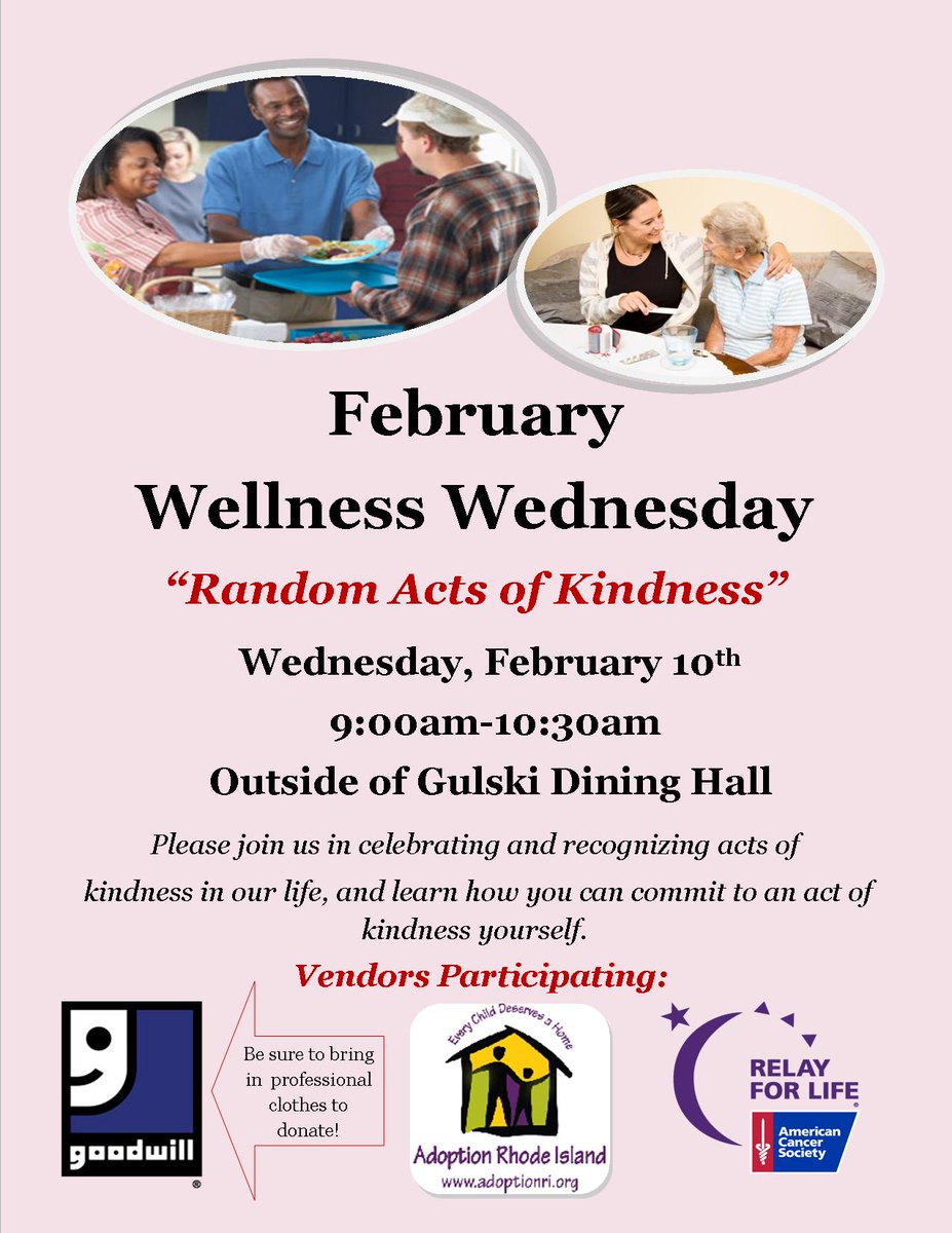 Join us this Wednesday,February 10th,for Wellness Wednesday to recognize "Random Acts of Kindness" !!!
