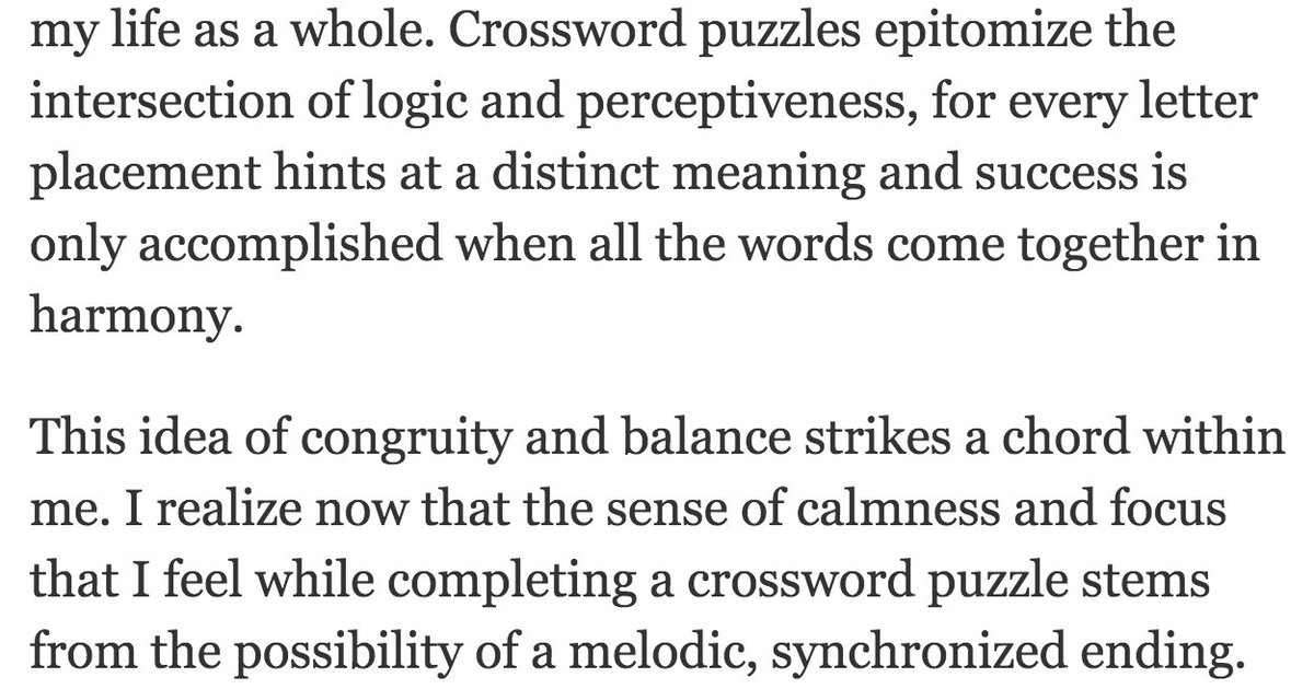 MorrisPelzel's tweet photo. College application essay about...#crosswords! Lovely... https://t.co/xWfgJ3plLd @NYTimesWordplay https://t.co/RZMWBDwRWd