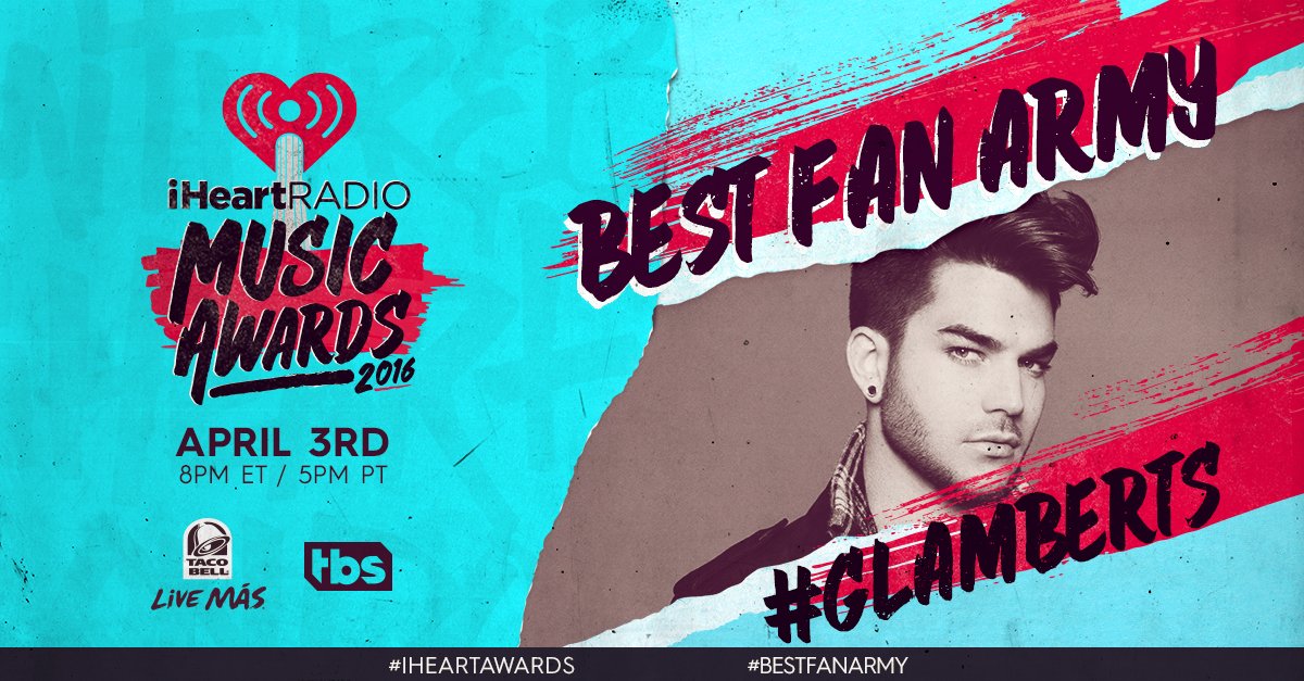 iHeartRadio's tweet photo. THNX @TALCvids! #Glamberts are nominated for #BestFanArmy at the #iHeartAwards. RT or use https://t.co/aPueslpaIw https://t.co/LJDG6RKOwO