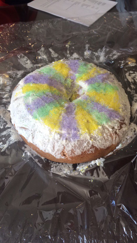 rebbainer's tweet image. Spent the morning meeting cutting King Cake to find the baby hidden inside! #HappyMardiGras2016 #funtradition
