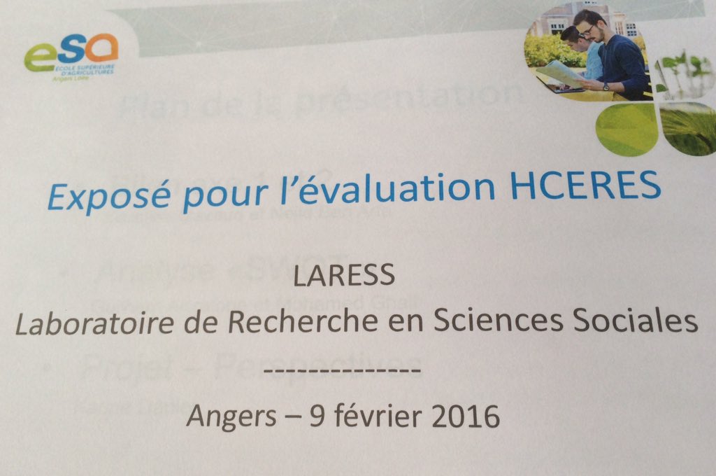 KarineDanielESA's tweet photo. Journée consacrée à l'évaluation @HCERES_ de nôtre laboratoire #LARESS @Groupe_ESA @MutationsAgri @UBretagneLoire https://t.co/XJXmJN3uGe