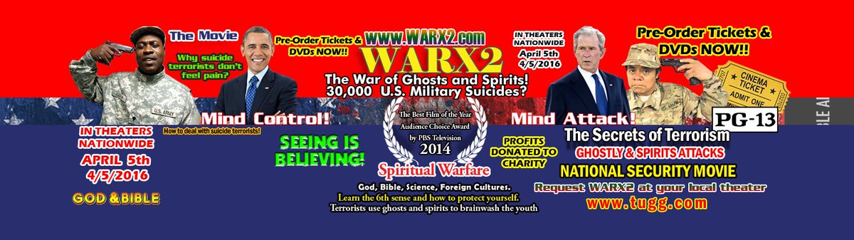 Warx2TheMovie's tweet image. WARX2  MOVIE April 5th  Evil Spirit 30K US Army Deaths +Terrorists = Ghostly
All profits donated military charities