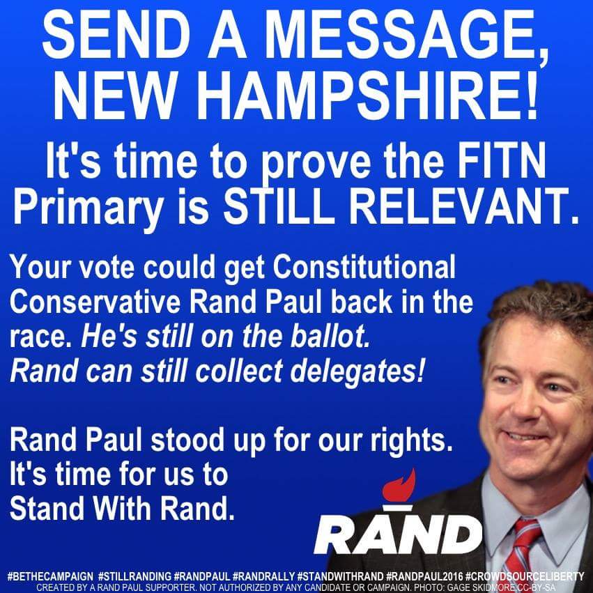TheWillManuel's tweet photo. In #NHPrimary send a loud message, that #TheRevolution will not be silenced. #VoteRandNH 
#UnitedWeRand @RandPaul https://t.co/fOFpVHQMBp