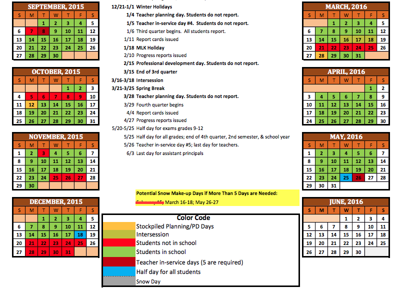 If there's another snow day, the first make-up day would be March 16. All potential make-up days are on the calendar