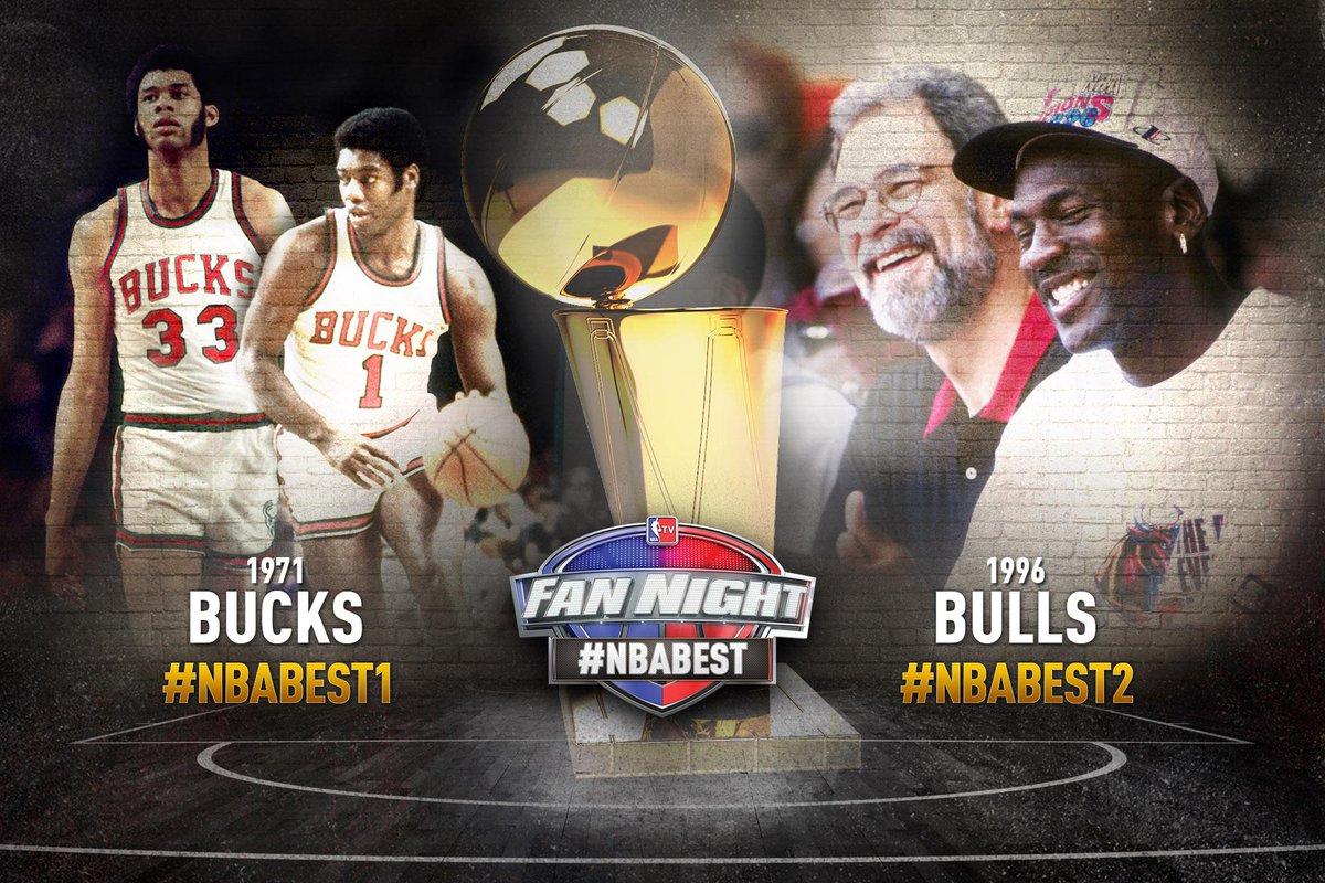 NBATV's tweet photo. The #NBABest Finals - Which title team was best?
Vote:
'71 @Bucks - #NBABest1
'96 @chicagobulls - #NBABest2 https://t.co/J3pWI0xVl0