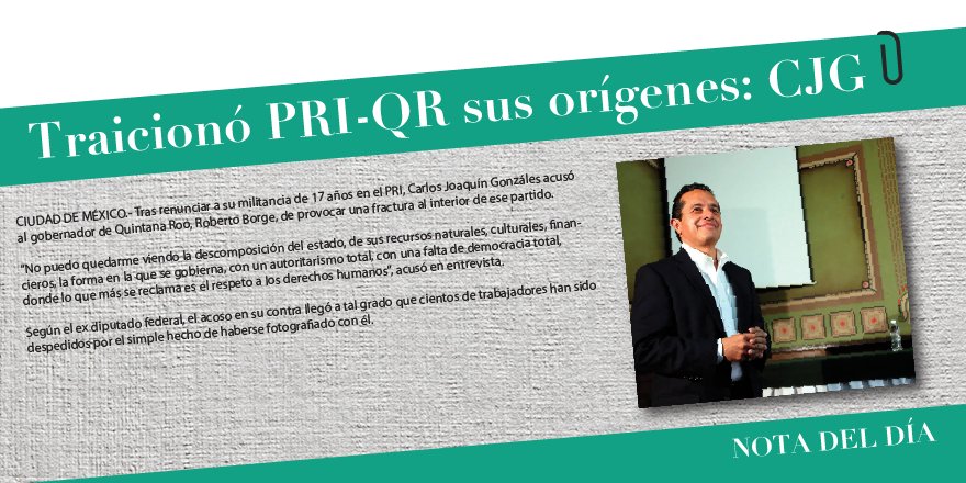 CJparaQRoo's tweet photo. Traicionó PRI-QR sus orígenes: @CarlosJoaquin. Nota completa en: https://t.co/fl4eCLm4Bw https://t.co/MsXUU4fPR6