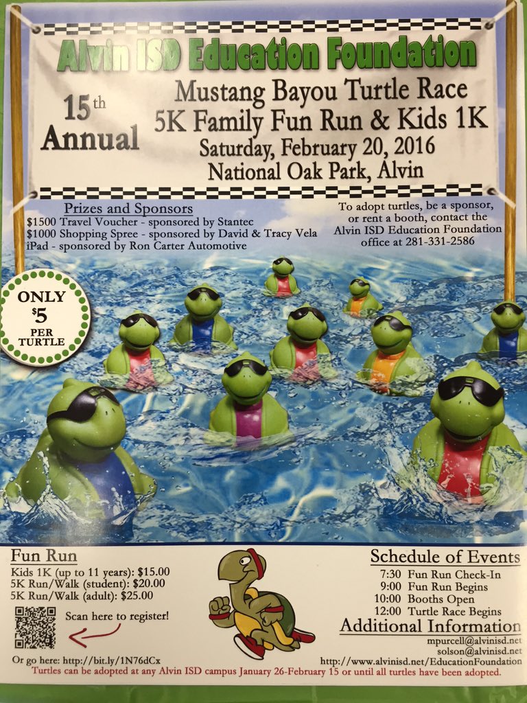 If you haven't signed up for the 5K or gotten your turtle for the <a href="/AlvinISD_EdFdn/">AlvinISD Education Foundation</a> Turtle Race, time is running out!