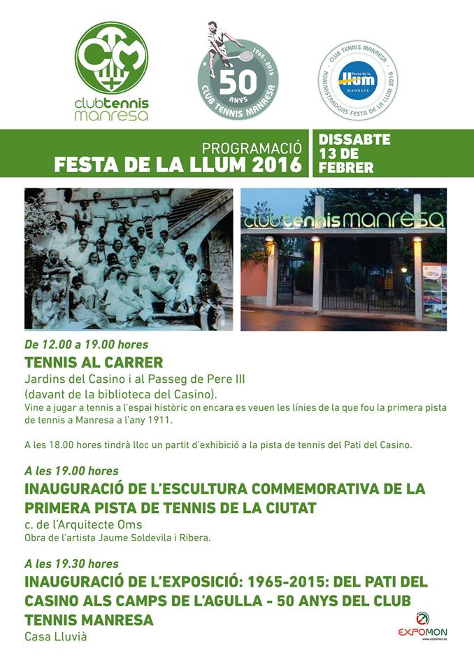 AGENDA'T aquest dissabte #50èAniversari del CT #Manresa: dues inauguracions + #tennis al carrer! T'esperem! #LaLlum