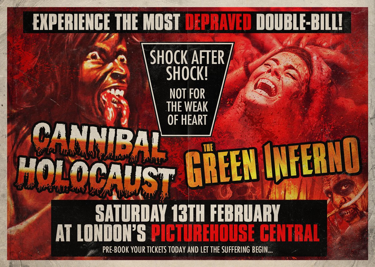 horror_uk's tweet photo. RT if you can't wait to feast upon #TheGreenInferno &amp; #CannibalHolocaust's double-bill at #London's @CentralPictureH https://t.co/aHNZW4yxXt