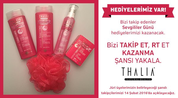 Bu tweetimizi RT eden 3 şanslı takipçimiz Sevgililer Günü 🎁Hediyelerimizi kazanacak #ThaliaNaturalHediye