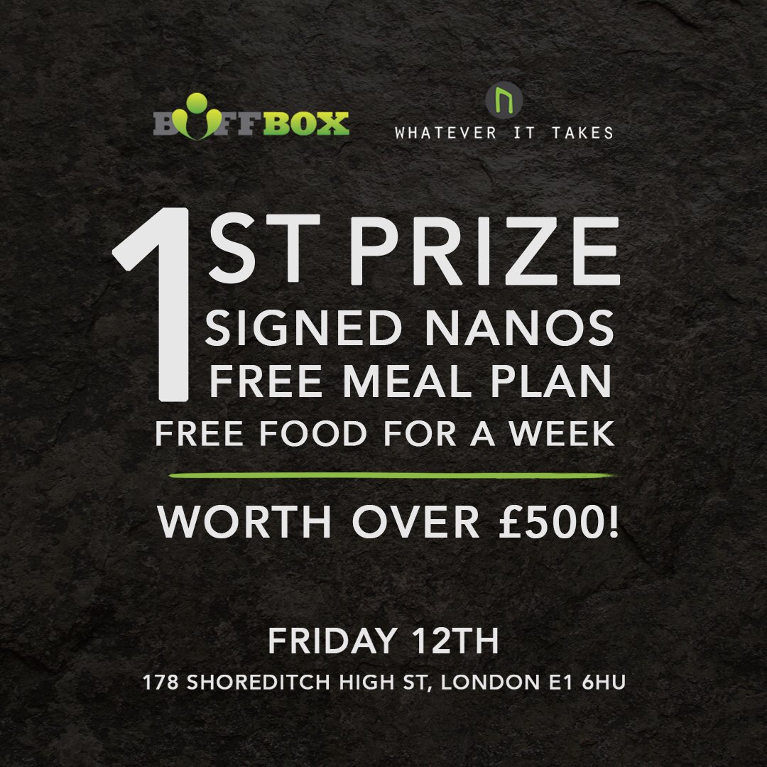 BuffBoxMeals's tweet photo. FREE FOR ANYONE TO COME DOWN! Prizes to be won!! #buffbox #buffboxmeals #whateverittakeslondon #community #crossfit https://t.co/yfbavSqGXK