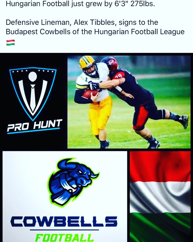 alextibbles's tweet photo. Big step for the football career. Just signed my first pro contract to play for the Budapest Cowbells in Hungary 🏈🏈🏈 https://t.co/ZuWcEC39mo