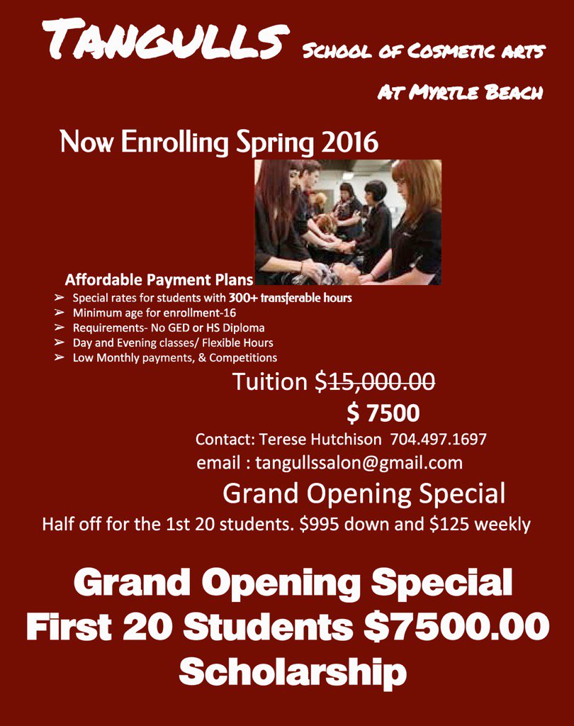 Tangulls_Salon's tweet photo. Enroll Today! #givingbackneverfeltsogood to the 1st 20 accepted Applicants! #makingitareality #scholarship https://t.co/fOyNnLVaOS