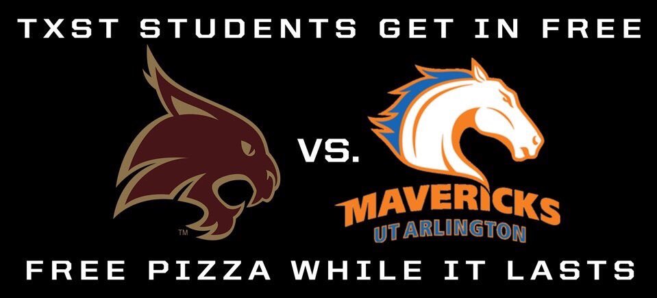 UnitedWeFanTXST's tweet photo. STUDENTS - Get your game face on! #TXST vs #UTA 🏀 tonight at 8pm live on ESPN2. #FreePizza https://t.co/1fExcQJwyT
