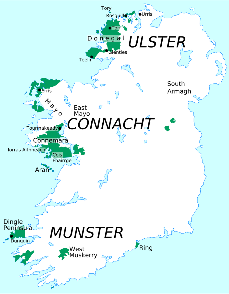 amazingmap's tweet photo. Irish-speaking areas of Ireland, known as "Gaeltachtaí" https://t.co/WrA8mG83EK