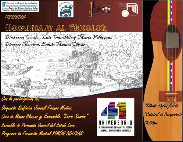 Compartiremos escenario con <a href="/OsjfmLara/">S.J. Franco Medina</a>,<a href="/PEEBARQUISIMETO/">PEE BARQUISIMETO</a>,<a href="/grupolarasomos/">lara somos</a> y Ensamble Juvenil de percusión. Asiste..