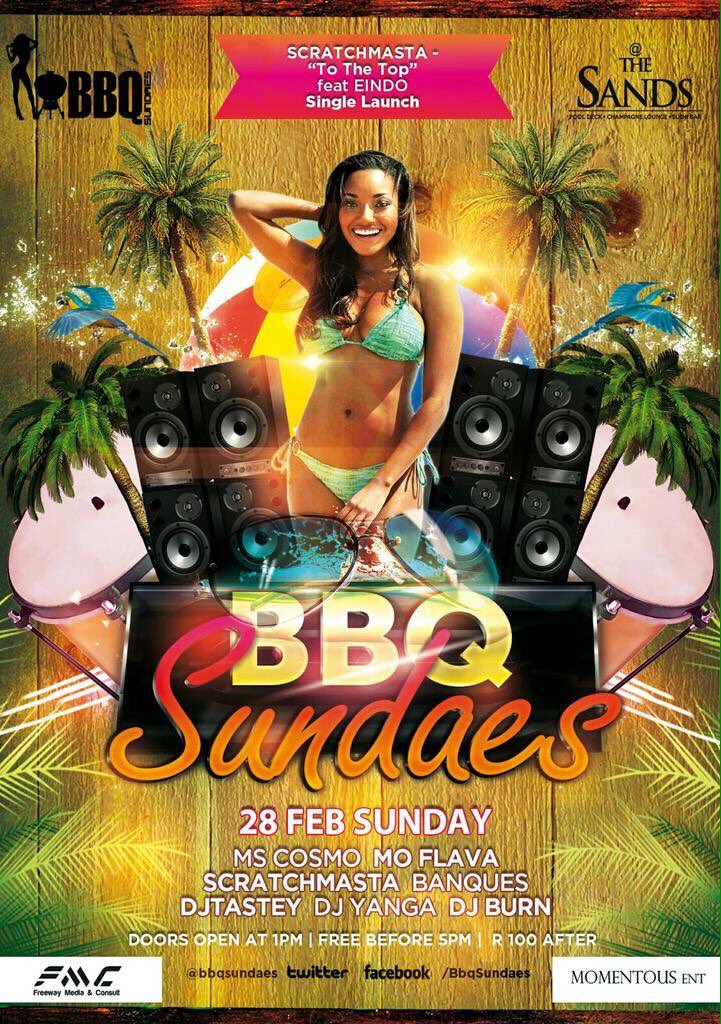 <a href="/TheSands011/">The Sands</a> presents #BBQSundaes + @ScratchMasta1's #ToTheTopLaunch ft.<a href="/RealEindo/">Eindo</a> dis Sun 28 cc <a href="/sfreeway/">Samuel</a> #Powerup