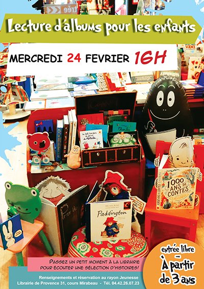 libprov's tweet image. À  16h, #lecture d'albums au rayon #jeunesse à la Librairie de Provence pour les enfants, dès 3 ans !