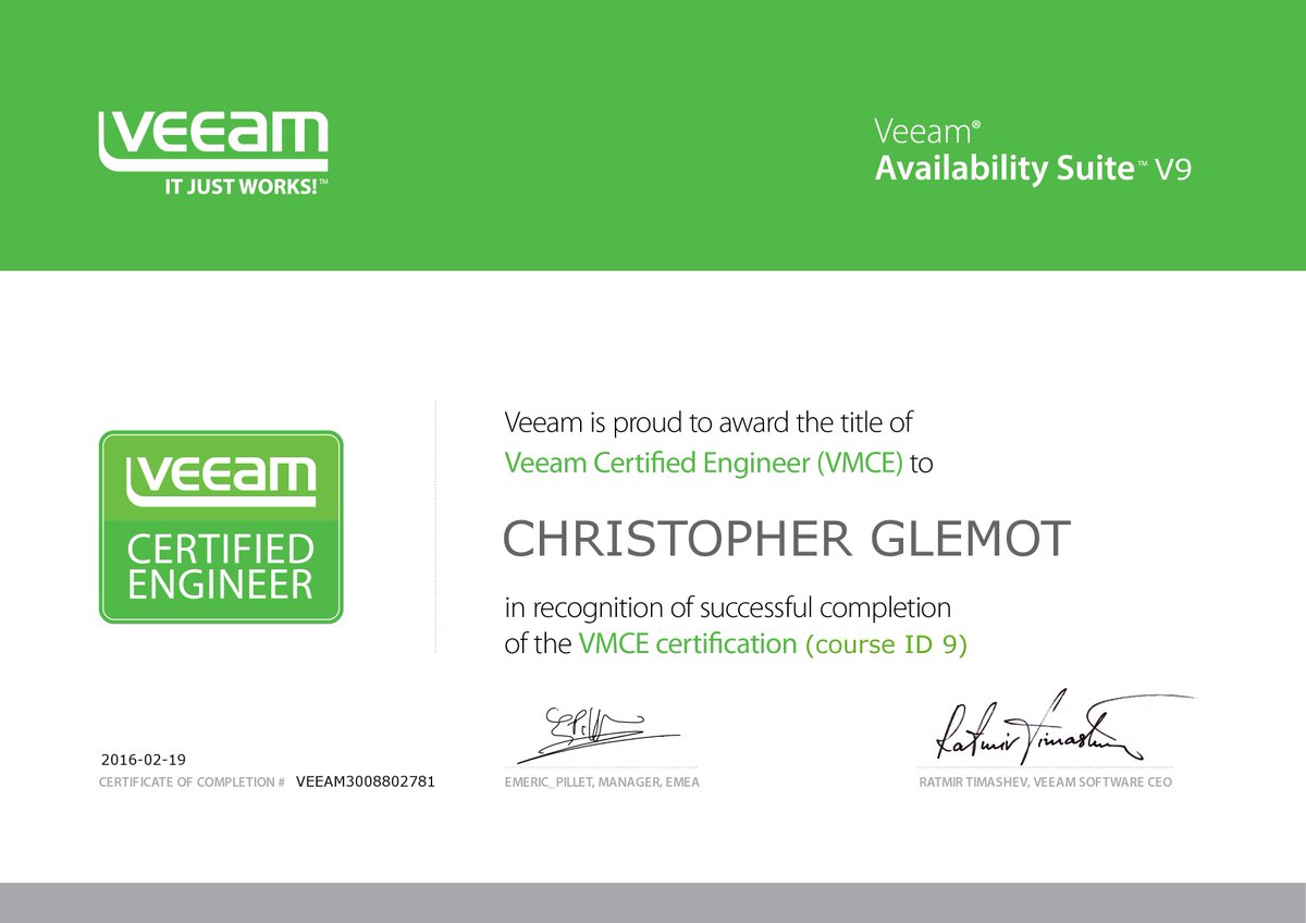 c_glemot's tweet photo. Upgrade #VEEAM #VMCE and #VMTSP #VMSP to v9! ;) @veeam @Veeam_Fr https://t.co/X7nNlLkMPx