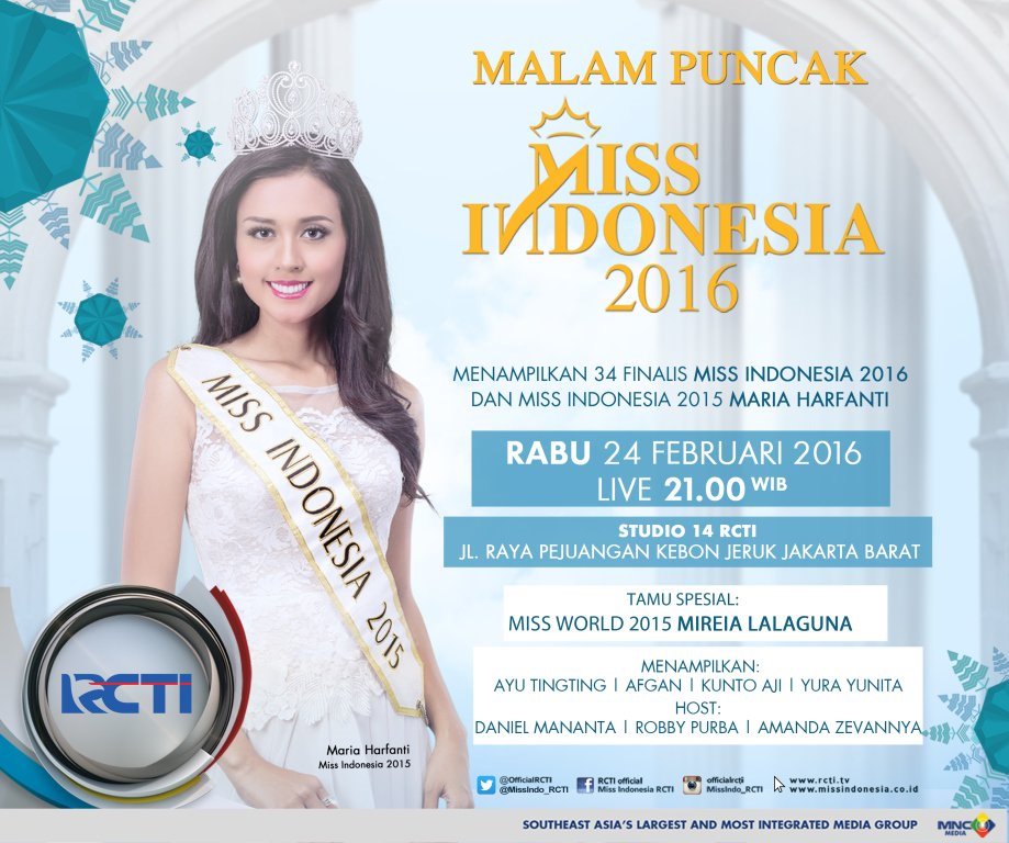 Saksikan Malam Puncak Miss Indonesia 2016. Rabu 24 Februari, pkl 21.00 WIB (LIVE) #MissIndonesia2016 <a href="/MissIndo_RCTI/">Miss Indonesia</a>