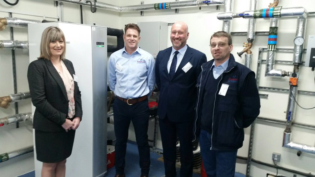 philhealthcoach's tweet photo. With Mike from @AFWRenewables standing next to our NIBE F1345 heating @SLCek low energy building https://t.co/7oocH7Tv4I