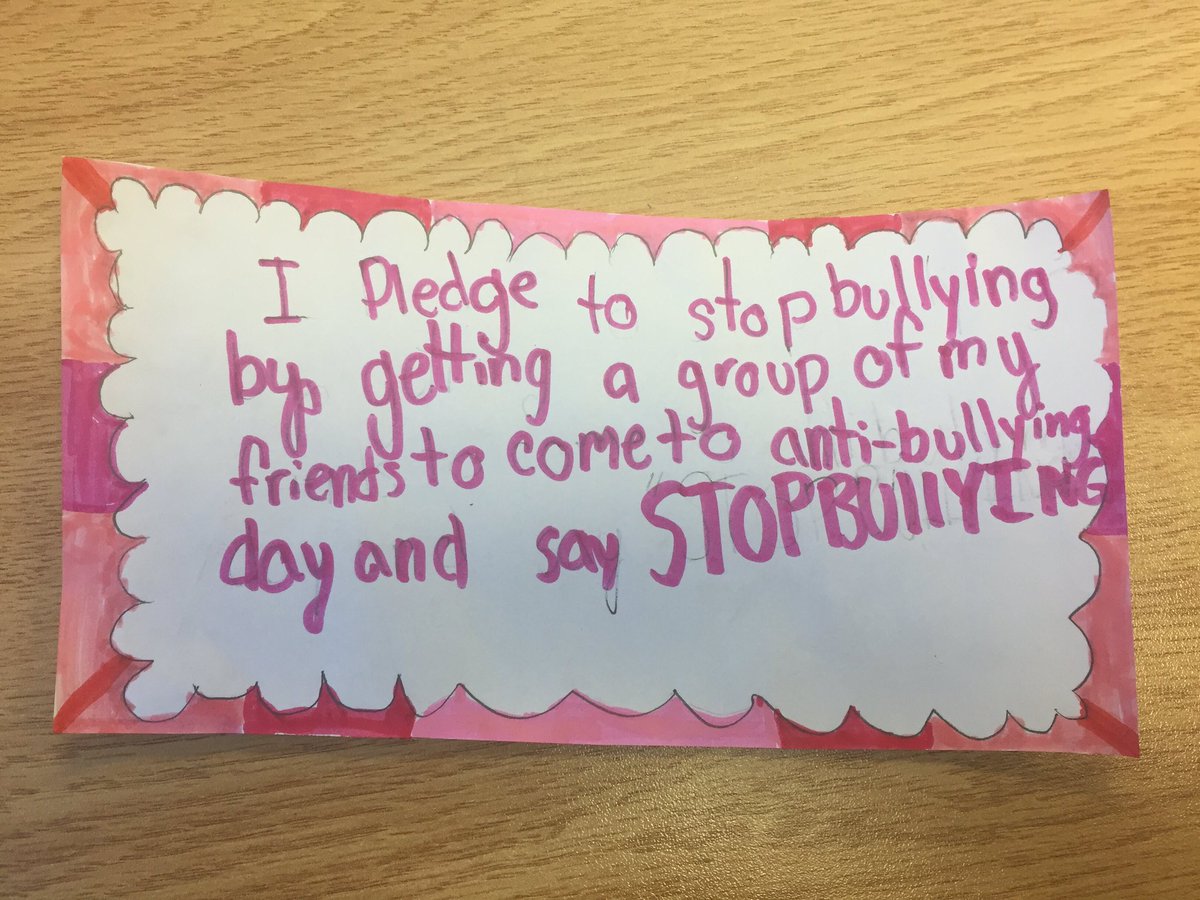 Amanda3Morrison's tweet photo. My grade 4 students made a pledge to stop bullying #antibullying #gpcsd https://t.co/7VhVDldAzD