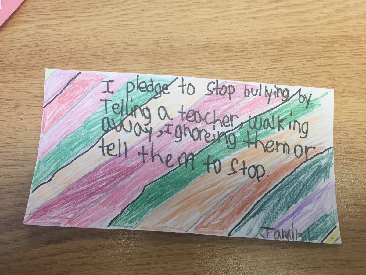 Amanda3Morrison's tweet photo. My grade 4 students made a pledge to stop bullying #antibullying #gpcsd https://t.co/7VhVDldAzD
