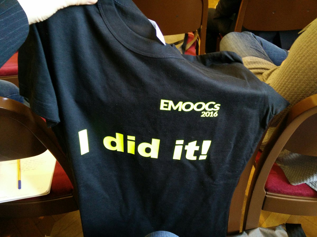 anjalorenz's tweet image. I was at #EMOOCs2016 and all I got was this t-shirt!!! (And chocolate. And a bag. And fun.)