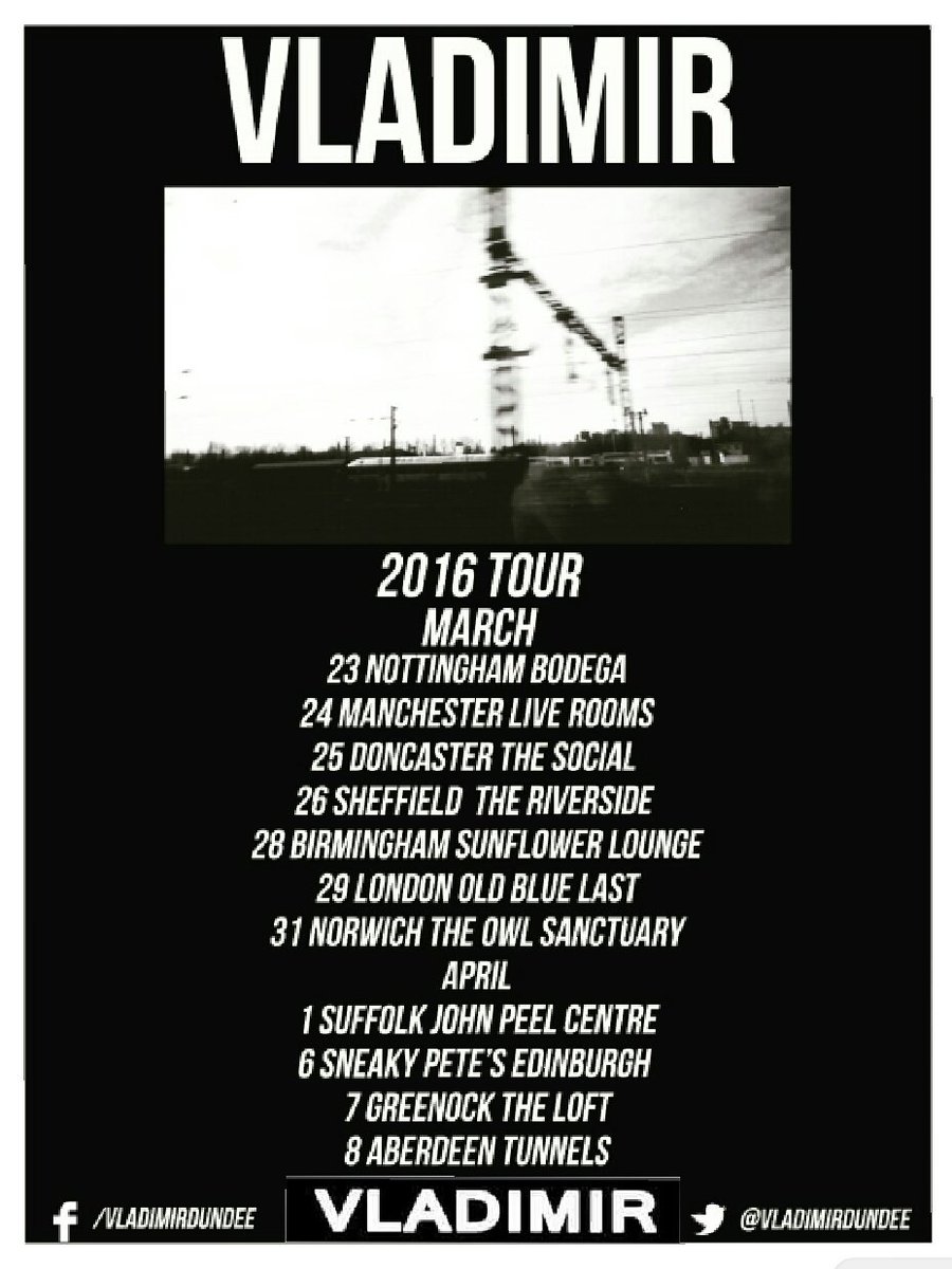 <a href="/VLADIMIRdundee/">VLADIMIR</a> + <a href="/ClawsUK/">CLAWS</a> <a href="/tryalofwitches/">Tryal of Witches</a> play <a href="/JohnPeelCentre/">John Peel Centre</a> April 1st as part of UKTOUR New single I TRY April29