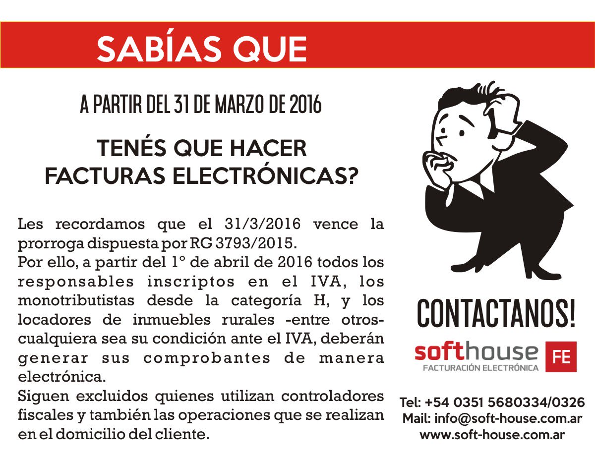 softhousearg's tweet image. El 31 de marzo se vence la prorroga dispuesta por Afip para implementar #FacturaElectronica #Software #SoftHouse