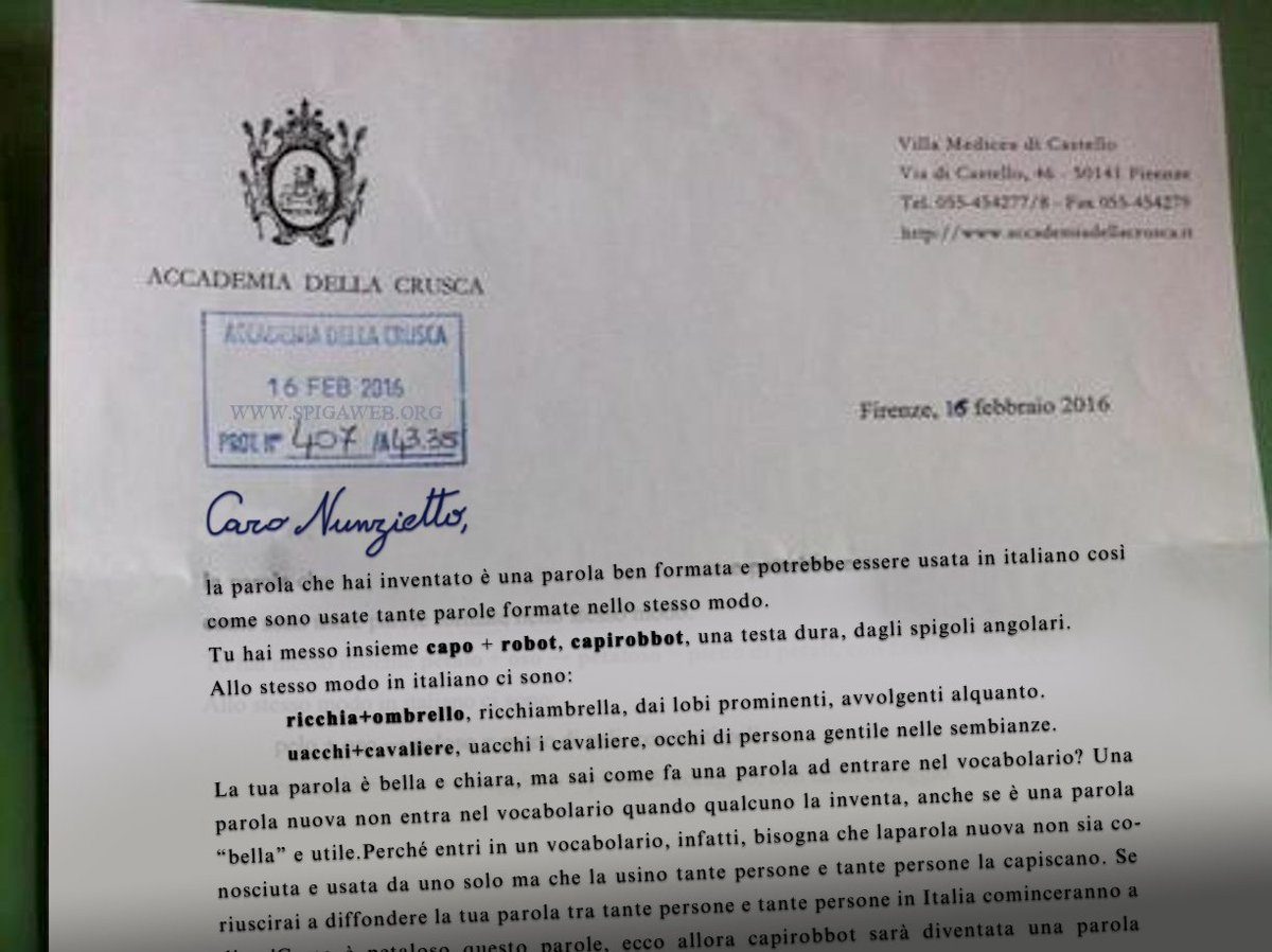 Bambino a #cosenza inventa una parola, la <a href="/AccademiaCrusca/">Accademia della Crusca</a> gli risponde a tono: "capirobbot" è bella ma non è usata