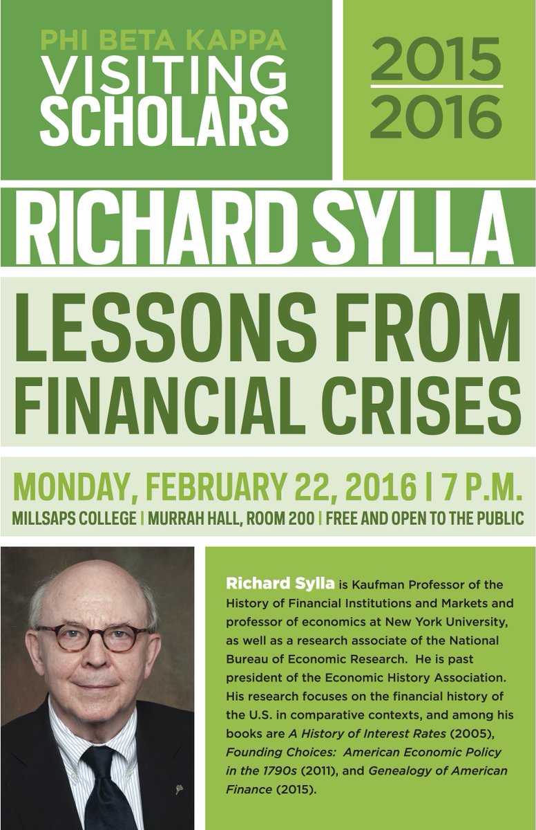 millsapscollege's tweet photo. .@NYUStern professor Richard Sylla discusses "Lessons from Financial Crises" tonight at 7 p.m. @PhiBetaKappa https://t.co/VcQOuoTvYF