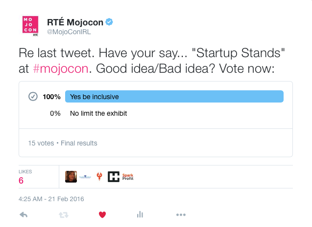 MojoConIRL's tweet photo. Guess that's a YES then! Thanks to all of you who voted in our #startupexhibit poll. https://t.co/4ApqnX1aLZ