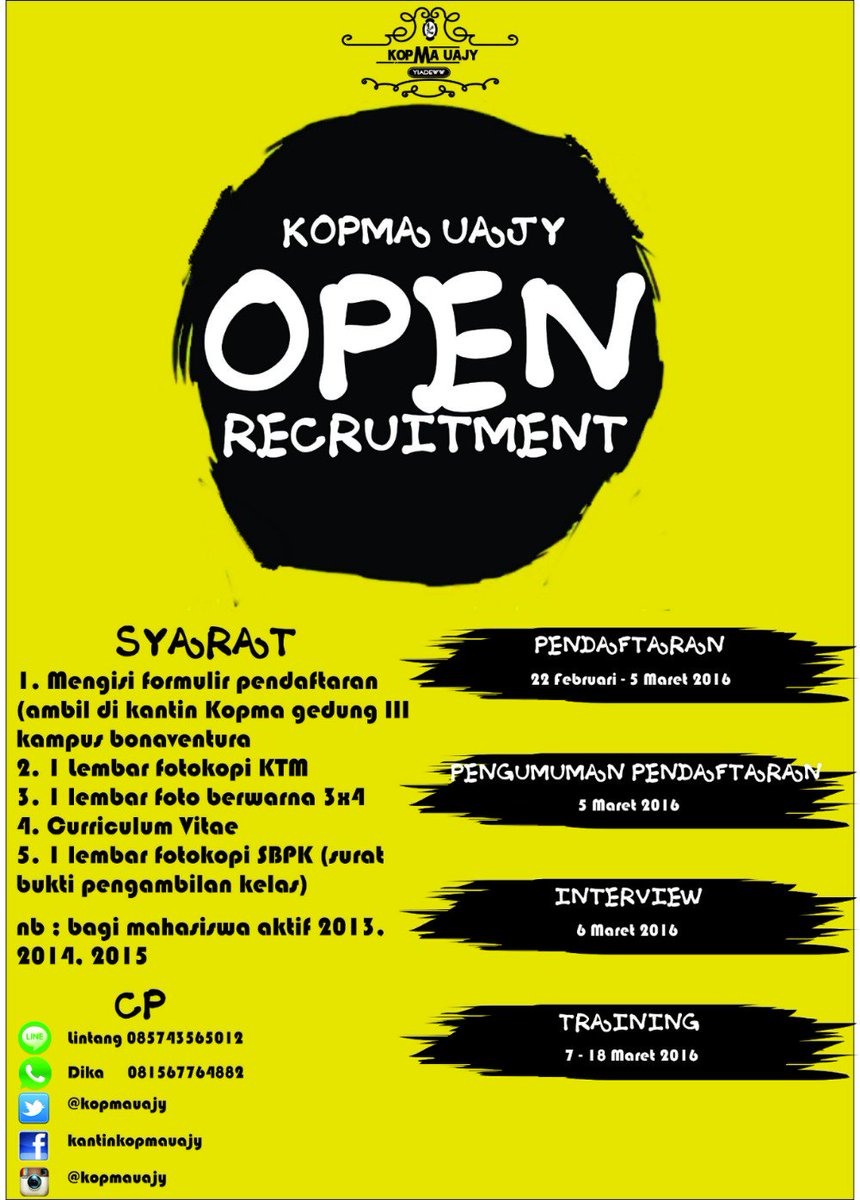 kopma open recruitment 😄 <a href="/uajy/">Universitas Atma Jaya Yogyakarta</a> <a href="/HMTI_UAJY/">HMTI_UAJY</a> <a href="/hmpsmfeuajy/">HMPSM FE UAJY</a> @hmpsafeuajy <a href="/hmpskom/">HMPSKom UAJY</a> <a href="/hmpsepfeuajy/">HMPS-EP FE UAJY</a> <a href="/sema_ftiuajy/">sema_ftiuajy</a> @SEMAFEUAJY